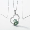 Collier en argent S925 avec pendentif gourde en agate mousse verte et zircons blancs - Pendentif Calebasse Ajouré Avec Chaîne (PD022513)