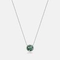 S925 silver necklace featuring a round green moss agate pendant with wavy metal edging - Round Shaped Style (NL022778)