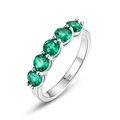 Vintage S925 sterling silver ring featuring five round emerald-cut green gemstones - US6# / Silver
