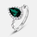 Eleganter S925 Sterlingsilberring mit birnenförmigem Smaragd und Halo-Fassung für Damen - Einstellbar Offen / Laborgezüchteter Smaragd