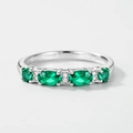 Minimalist S925 silver ring featuring four oval emerald stones and small round diamonds - US 6# / Thick Silver White Gold