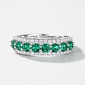 Luxurious S925 silver ring with rows of emerald green gemstones and sparkling zircons - US 6# / Thick Silver White Gold