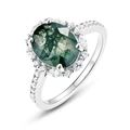 Anillo de plata S925 con ágata musgosa ovalada y circonitas marquesa brillantes - US6# / Estilo de Ágata Musgosa Ovalada (RG022763)