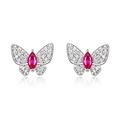 Elegante Schmetterlings-Ohrstecker aus S925 Silber mit rotem Edelstein und Kristallen - 925er Silber / Laborgezüchteter Rubin
