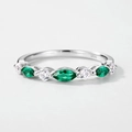 S925 silver ring featuring marquise emeralds and white zircons on a white background - US6# / Silver