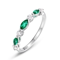 Verfijnde S925 zilveren ring met marquise smaragd en witte ronde edelstenen - Geplatineerd Marquise 2,5*5mm Hoofdsteen (RG023264)