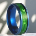 Anillo de acero azul para hombre con incrustación de mármol verde y banda de 8mm - US 7 / Azul