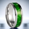Polished silver stainless steel ring with green marbled texture inlay 8mm width - US 6 / Silver Marble Pattern (17-E-4 Silver)