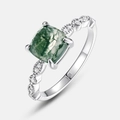 S925 sterling silver ring with square moss agate stone and zircon accents - US7# / Square Style (RG022754)