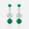 Elegant S925 silver drop earrings featuring green cushion-cut gemstones and diamond hearts - 925 Silver / Green Garnet
