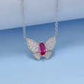 Elegant S925 silver butterfly necklace with lab-grown ruby and zircon micro-pave - 925 Silver / Main Stone Marquise 3x6mm / Lab-Grown Ruby