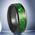 Anillo de acero inoxidable negro para hombre con bordes pulidos e incrustación de opalo - US 7 / Negro