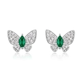 Ohrstecker Silber Schmetterling mit Mikropavé-Diamanten und grünem Edelstein - 925er Silber / Laborgezüchteter Smaragd