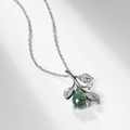 Collana con agata muschiata a goccia in argento S925 e foglie con zirconi bianchi - Argento 925 / Argento (Con Catena)