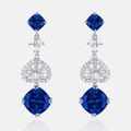 Elegant S925 silver cushion cut blue sapphire earrings with white accent stones - 925 Silver / Lab-Grown Sapphire