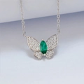 Elegant S925 silver butterfly necklace with green marquise gemstone and white crystals - 925 Silver / Main Stone Marquise 3x6mm / Lab-Grown Emerald