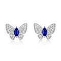 Elegante S925 Silber Schmetterling Ohrringe mit blauem Edelstein und weißen Diamanten - 925er Silber / Laborgezüchteter Saphir
