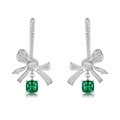 S925 silver bow drop earrings with lab-grown emerald square gems and pave diamonds - 925 Silver / Lab-Grown Emerald (Cushion 6x6MM)