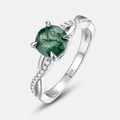Anello in argento S925 con agata muschiata verde tonda e fascia a corda intrecciata - US6# / Argento (Agata Muschiata)