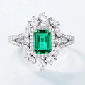 Eleganter S925 Silberring mit smaragdgrünem Edelstein und Birnen-Halo-Besatz - US 6 / Silber
