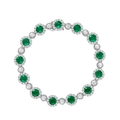 Lussuoso bracciale con smeraldi tondi e diamanti bianchi con incastonatura halo - Argento 925 (Lunghezza 16.5cm) / Argento (Tondo 5.0MM*33)