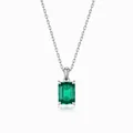 Minimalist S925 silver necklace with emerald cut green gemstone pendant in four-prong setting - 925 Silver / Lab-Grown Emerald (Rectangle 6*8mm)