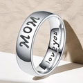 Anillo de acero plateado con grabados MOM e i love you para regalo del día de la madre - US 7 / Estilo Mamá (31-A-1)