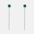 S925 silver emerald cut green gemstone earrings with long sparkling tassel fringes - 925 Silver / Lab-Grown Emerald