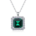 Classic square emerald pendant necklace with halo diamond setting on silver O-chain - Square Lab-Grown Emerald Pendant Only (Without Chain) (PD023414) / 8*8mm / Silver