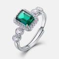 S925 Sterlingsilber Ring mit grünem Smaragdschliff und Diamantbesatz in Silberoptik - Offen HK12# (RG023397) / Dickes Silber Platin Oval 5x7mm (RG023397)