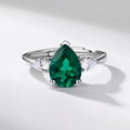 Birnenförmiger Smaragdring mit Seitensteinen aus hochwertigem S925 Sterlingsilber - Verstellbar HK12# / Dickes Silber Weißgold