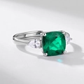 Bague ajustable en argent avec émeraude carrée et pierres latérales en forme de poire - Ouvert / Or Blanc Argent Épais