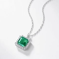 Vierkante smaragd geslepen groene hanger met halo diamanten in zilveren finish - 925 zilver / Zilver Wit Goud Verguld (8x8MM Hoofdsteen) Halsketting Met Ketting