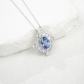 Macro view of S925 silver necklace featuring a large oval blue gemstone and zircon cluster - 925 Silver / Pendant Only-Cornflower Blue Sapphire (NL024657-S)