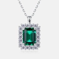 S925 silver necklace with emerald cut green gemstone and shimmering halo setting - Rectangular Lab-Grown Emerald Pendant Only (Without Chain) (PD023413) / 6*8mm / Silver