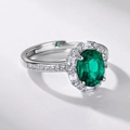 Anillo ajustable de plata S925 con esmeralda verde en forma de gota y marco de halo - Estilo Plata Oro Blanco (Ajustable)