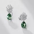 Elegantes pendientes de gota en ágata musgo y plata S925 con detalles de pluma - Plata 925 / Plata Gruesa Oro Blanco (Piedra Principal 6 * 8 MM)