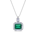 Elegante collana con gemma verde taglio smeraldo in argento S925 e accenti brillanti - Argento 925 / Smeraldo coltivato in laboratorio