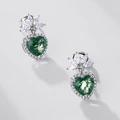 Elegant S925 silver heart moss agate stud earrings with cluster marquise zircon accents - 925 Silver / Silver Plated White Gold (Main Stone 6x6MM)