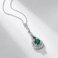 S925 silver water drop lab emerald necklace with vintage halo diamond pendant decoration - Water Drop Green Gemstone Style (Thick Silver White Gold) / 925 Silver