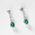 Boucles d'oreilles pendantes en argent S925 avec émeraude et zircons micro-pavés - Argent 925 / Plaqué Or Blanc Argent Épais (Pierre Principale 4x6MM)