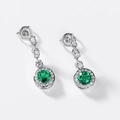 Elegant S925 sterling silver drop earrings featuring round lab-grown emerald and zircons - 925 Silver / Thick Silver White Gold