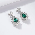 Pendientes de plata S925 con esmeralda de pera y halo de circonitas blancas brillantes - Plata 925 / Esmeralda cultivada en laboratorio