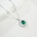 S925 silver necklace with emerald cut green gemstone and pavé diamonds on stone base - 925 Silver / Artificial Emerald Style (NL024677)
