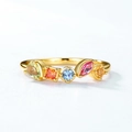 Macro shot of gold band with five multi-colored stones in mixed shapes for a rainbow look - HK10# (Internal Dia 1.58cm) / 10K Gold / Rainbow