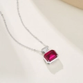 Elegante collana in argento S925 con pendente rettangolare in pietra preziosa rossa - Argento 925 / Rubino Coltivato in Laboratorio NL024684-R