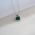 Collana in argento S925 con pendente in smeraldo taglio smeraldo e diamanti - Argento 925 / Smeraldo Coltivato in Laboratorio NL024684