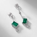 S925 silver drop earrings featuring emerald-cut green gems and zircon accents - 925 Silver / Thick Silver White Gold (Main Stone 6x8)