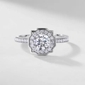 Eleganter Silberring S925 mit rundem Lab-Diamant und oktogonalem Halo-Besatz für Damen - HK13# / Dickes Silber-Weißgold (Hauptstein 1.27ct)