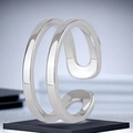 Detail of a minimalist silver double-layer open ring on a black display stand - Minimalist Double Layer Open Style (2-D-4 Laser B)
